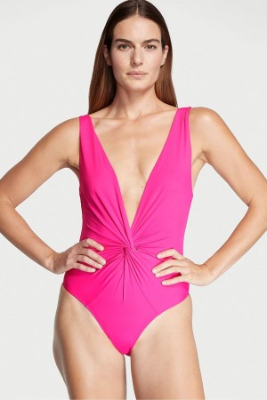 Victoria's Secret V Neck Plunge Open Back Swimsuit Rosa | 817-SUCKTB