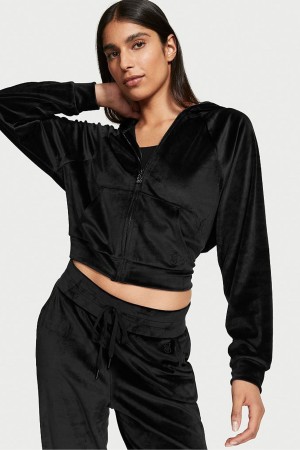 Victoria's Secret Velour Lounge Zip Up Hoodie Schwarz | 658-OFGJIY