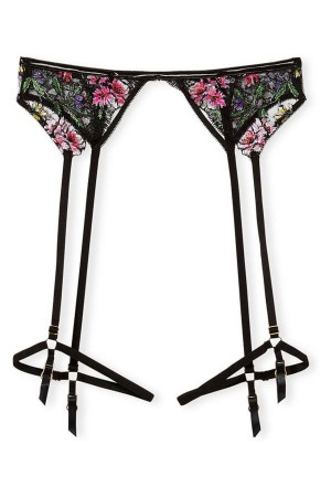 Victoria's Secret Very Sexy Floral Embroidered Garter Belt Schwarz | 479-RFMODU