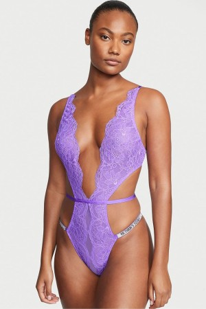 Victoria's Secret Very Sexy Shine Riemen Spitze Crotchless Bodysuit Rosa | 085-ZKOPCW