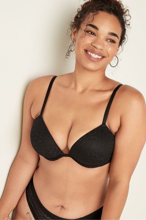 Victoria's Secret Wear Everywhere Add 2 Cups Spitze Push Up T-Shirt Bra Schwarz | 748-KQXBSL
