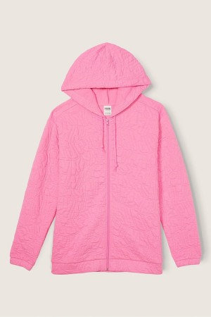 Victoria's Secret Zip Up Long Sleeve Hoodie Rosa | 741-ZFOJMP